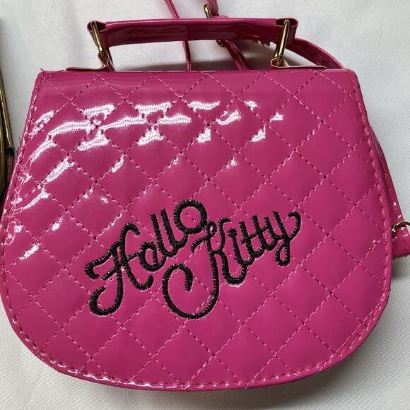 Hello Kitty Clutch Purses Small Bag With Extra Strap (3) Gold Pink White 7” X 7” - Picture 8 of 12
